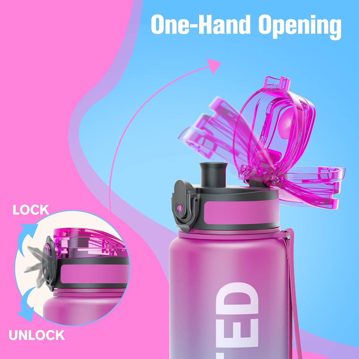 Water Bottle 32oz, Tritan Sports Bottle with Time Marker