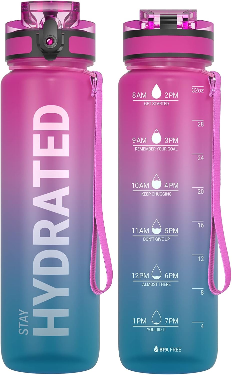 Water Bottle 32oz, Tritan Sports Bottle with Time Marker