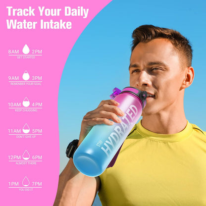 Water Bottle 32oz, Tritan Sports Bottle with Time Marker