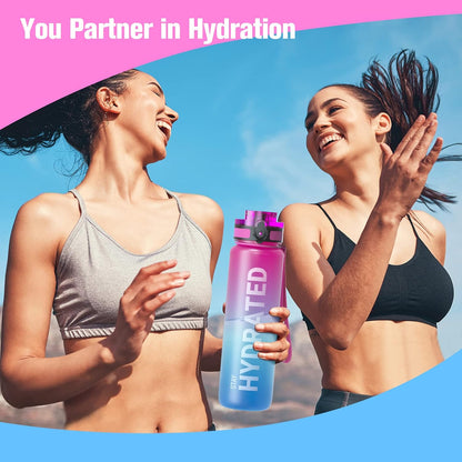 Water Bottle 32oz, Tritan Sports Bottle with Time Marker