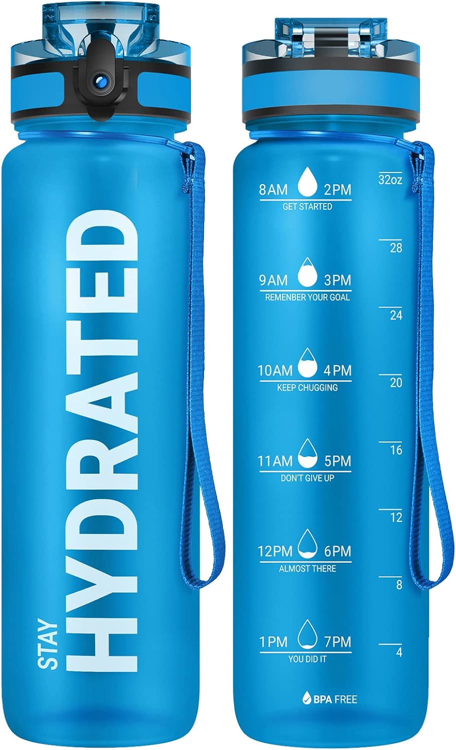 Water Bottle 32oz, Tritan Sports Bottle with Time Marker