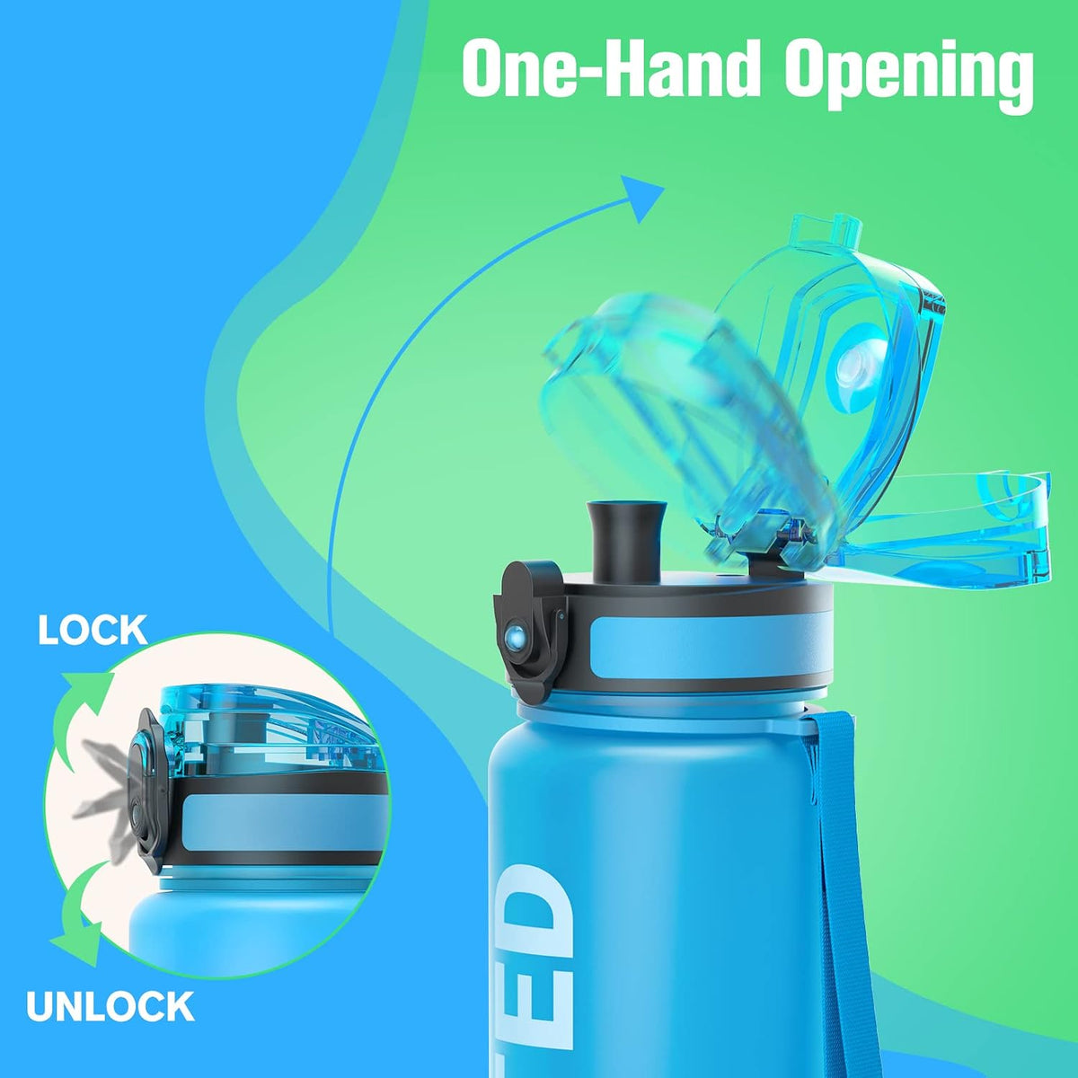 Water Bottle 32oz, Tritan Sports Bottle with Time Marker