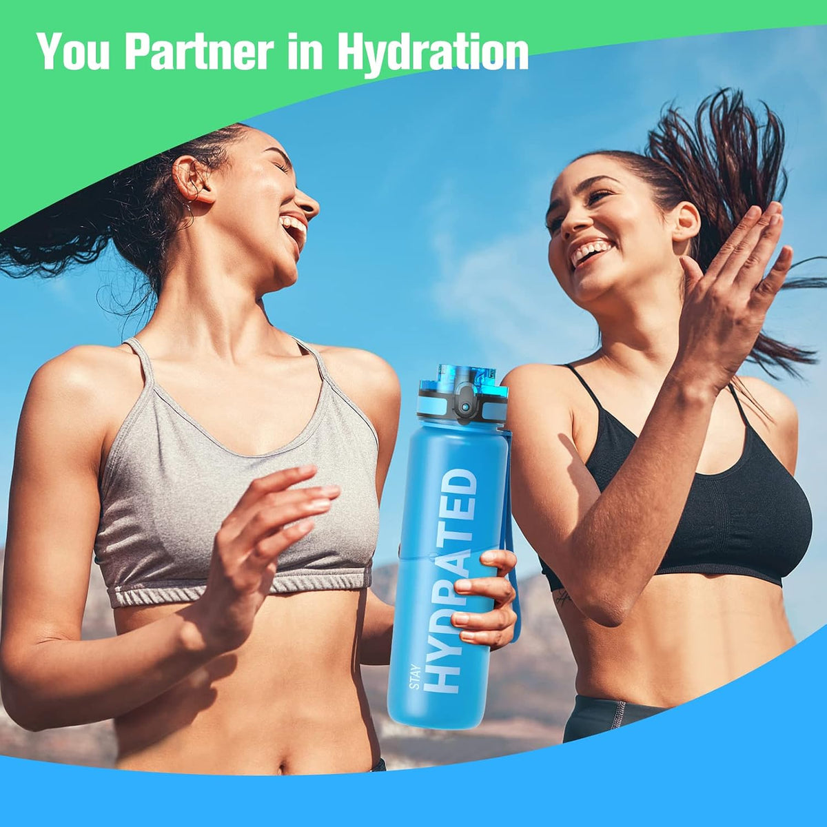 Water Bottle 32oz, Tritan Sports Bottle with Time Marker