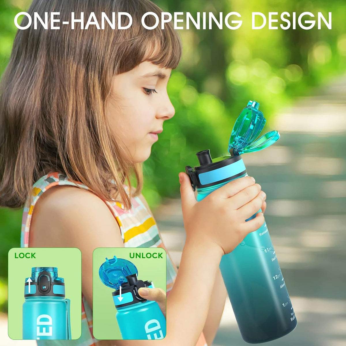 Water Bottle 32oz, Tritan Sports Bottle with Time Marker