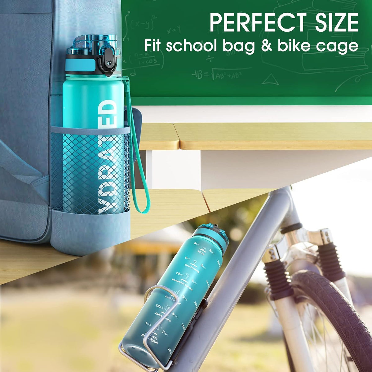 Water Bottle 32oz, Tritan Sports Bottle with Time Marker