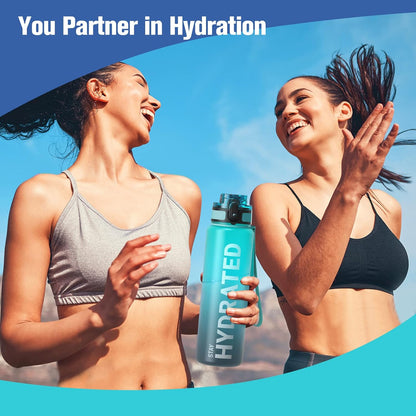 Water Bottle 32oz, Tritan Sports Bottle with Time Marker