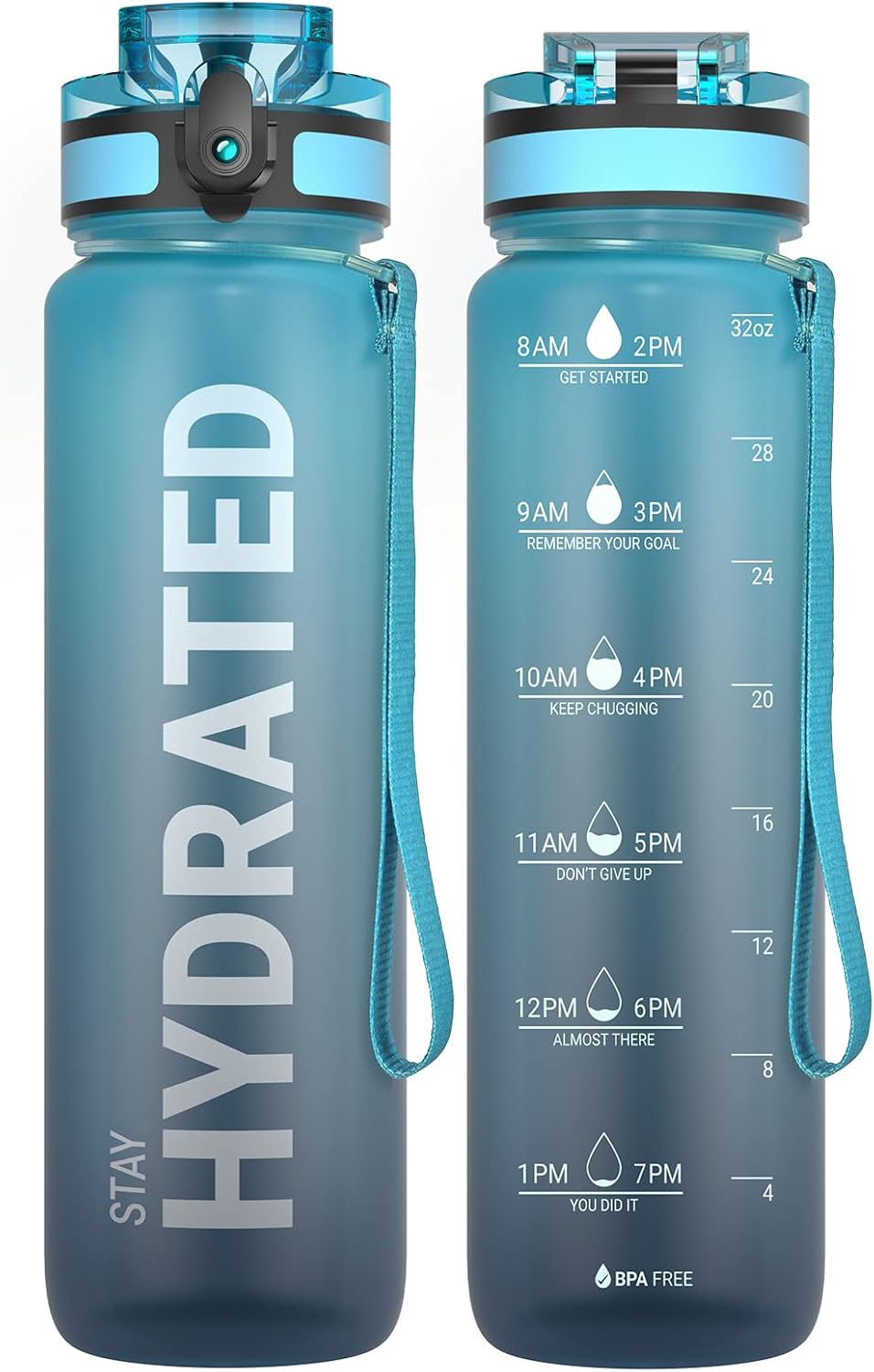 Water Bottle 32oz, Tritan Sports Bottle with Time Marker