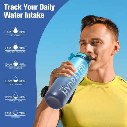 Water Bottle 32oz, Tritan Sports Bottle with Time Marker