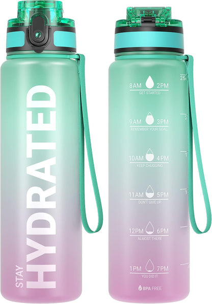 Water Bottle 32oz, Tritan Sports Bottle with Time Marker