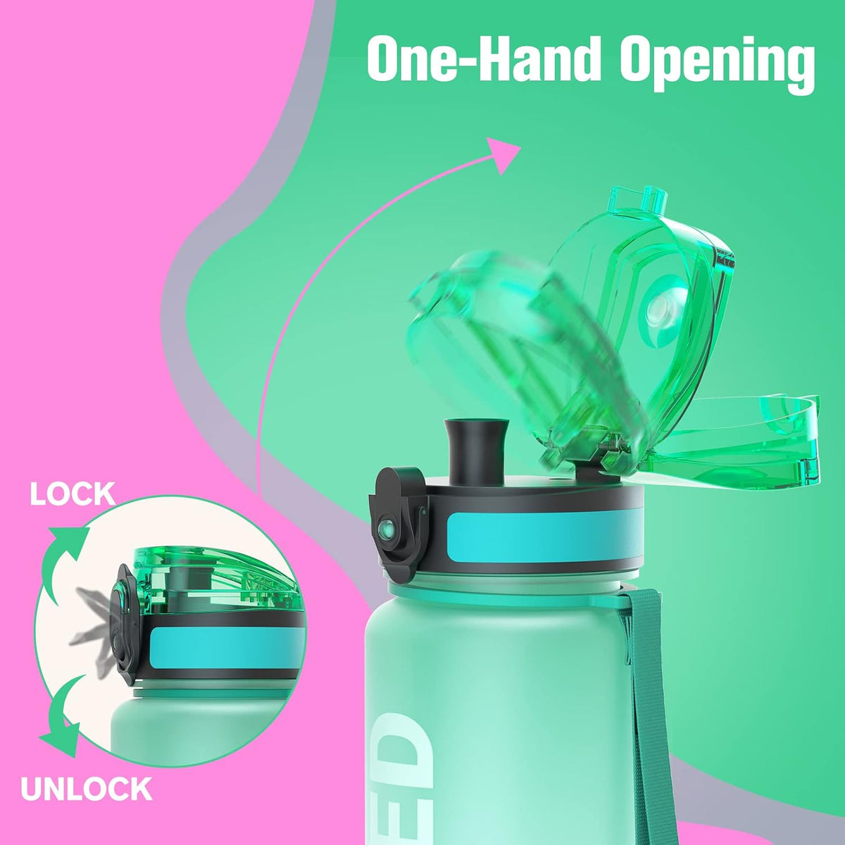 Water Bottle 32oz, Tritan Sports Bottle with Time Marker