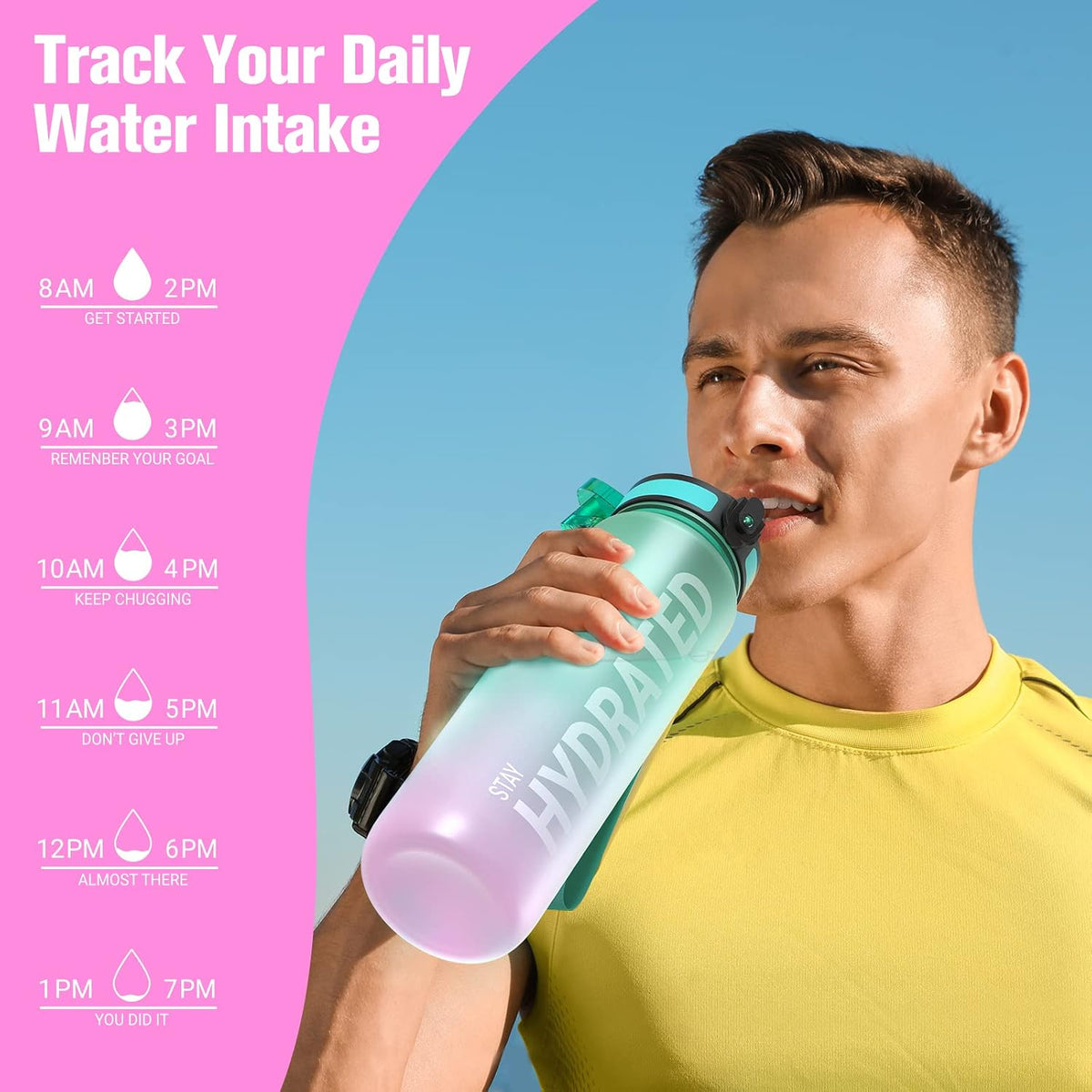 Water Bottle 32oz, Tritan Sports Bottle with Time Marker