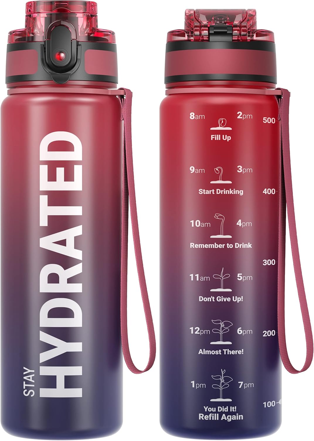 Water Bottle 32oz, Tritan Sports Bottle with Time Marker