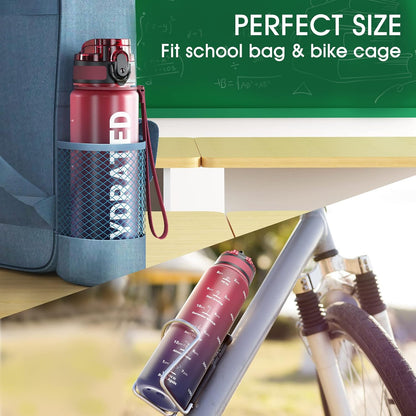 Water Bottle 32oz, Tritan Sports Bottle with Time Marker