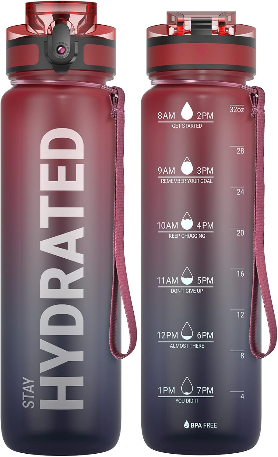 Water Bottle 32oz, Tritan Sports Bottle with Time Marker