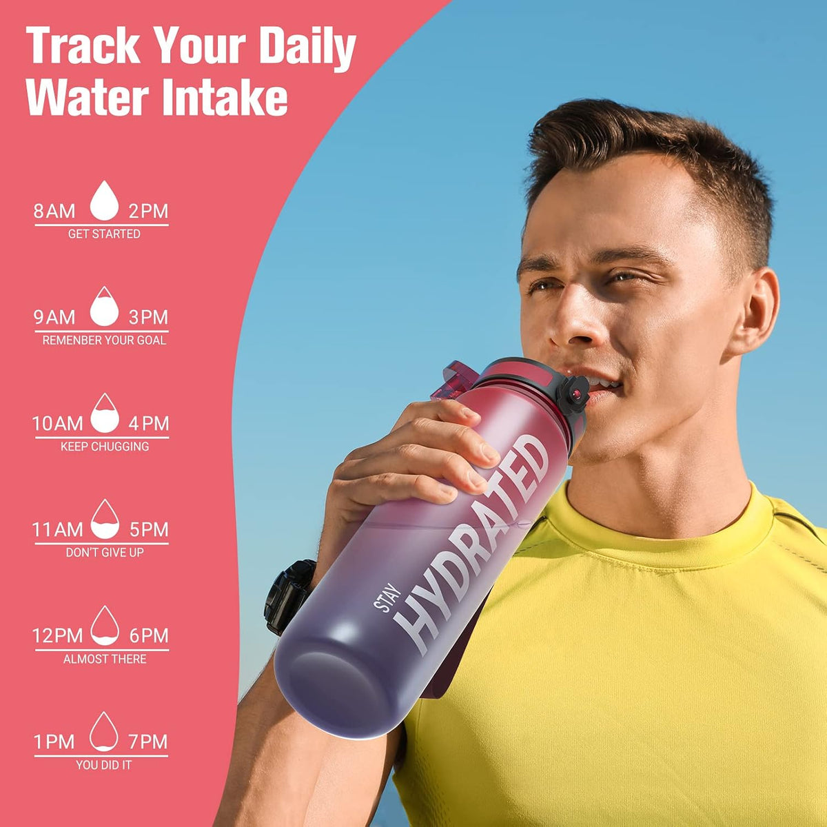 Water Bottle 32oz, Tritan Sports Bottle with Time Marker