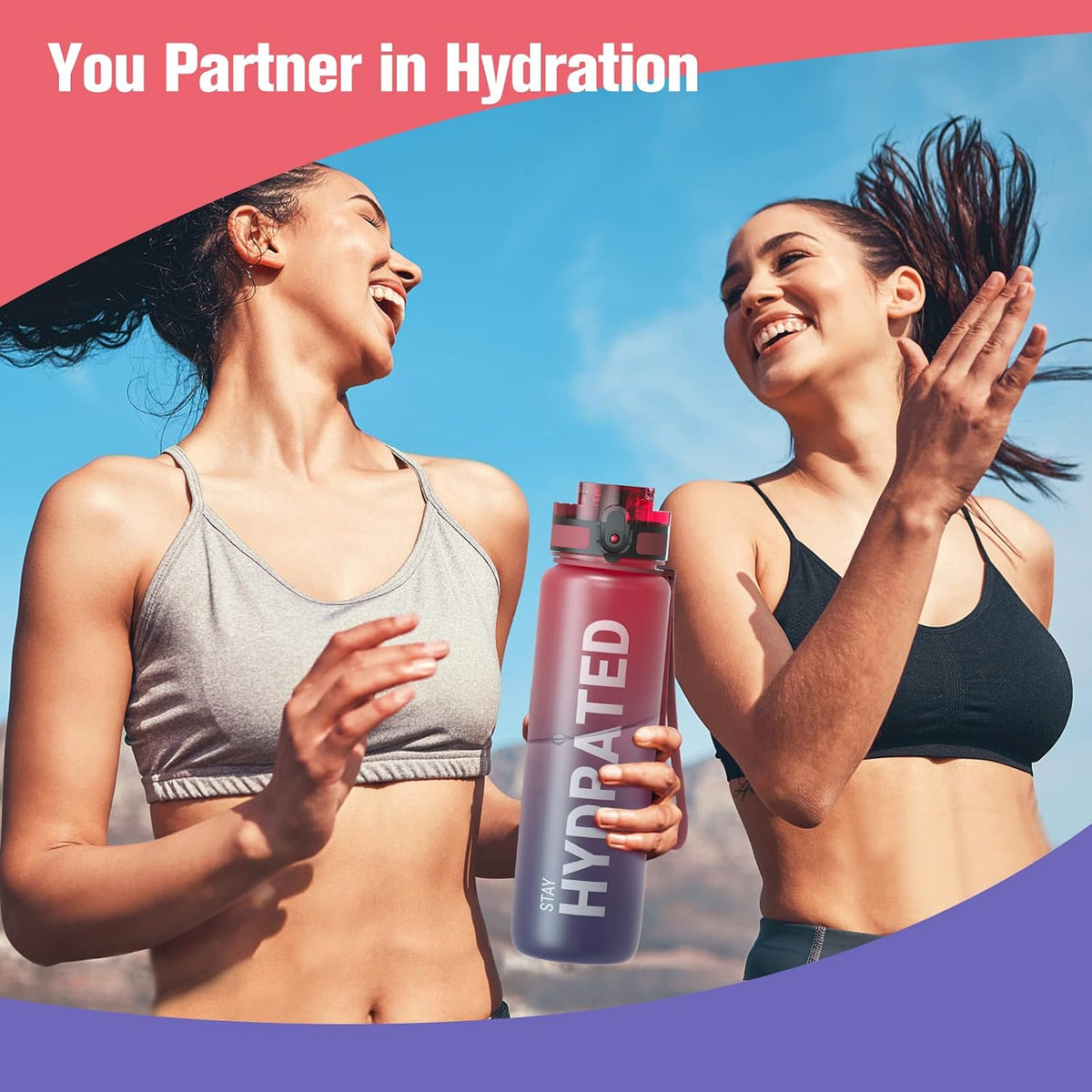 Water Bottle 32oz, Tritan Sports Bottle with Time Marker