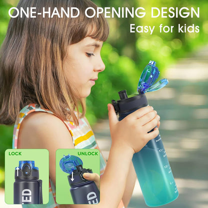 Water Bottle 32oz, Tritan Sports Bottle with Time Marker