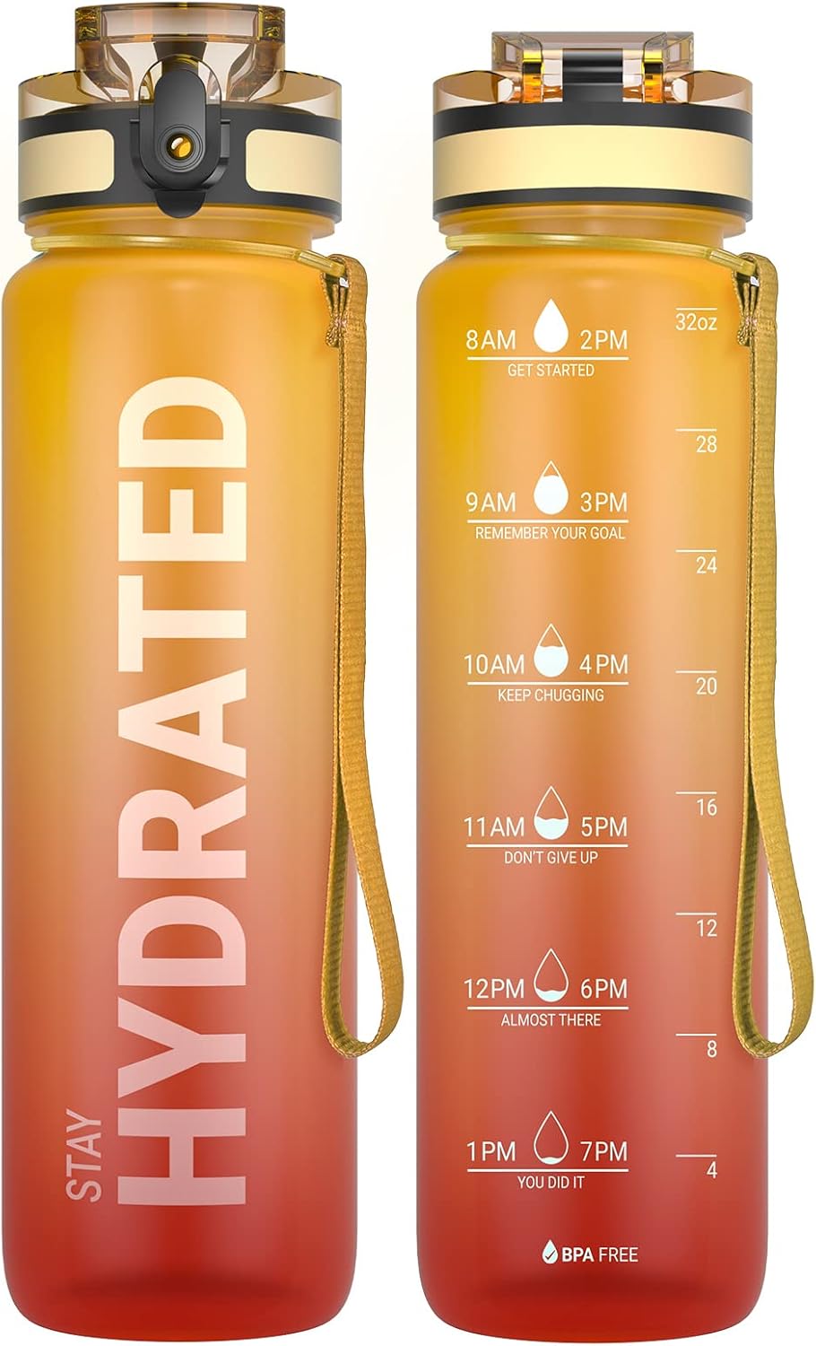 Water Bottle 32oz, Tritan Sports Bottle with Time Marker