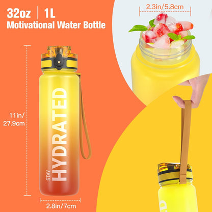 Water Bottle 32oz, Tritan Sports Bottle with Time Marker
