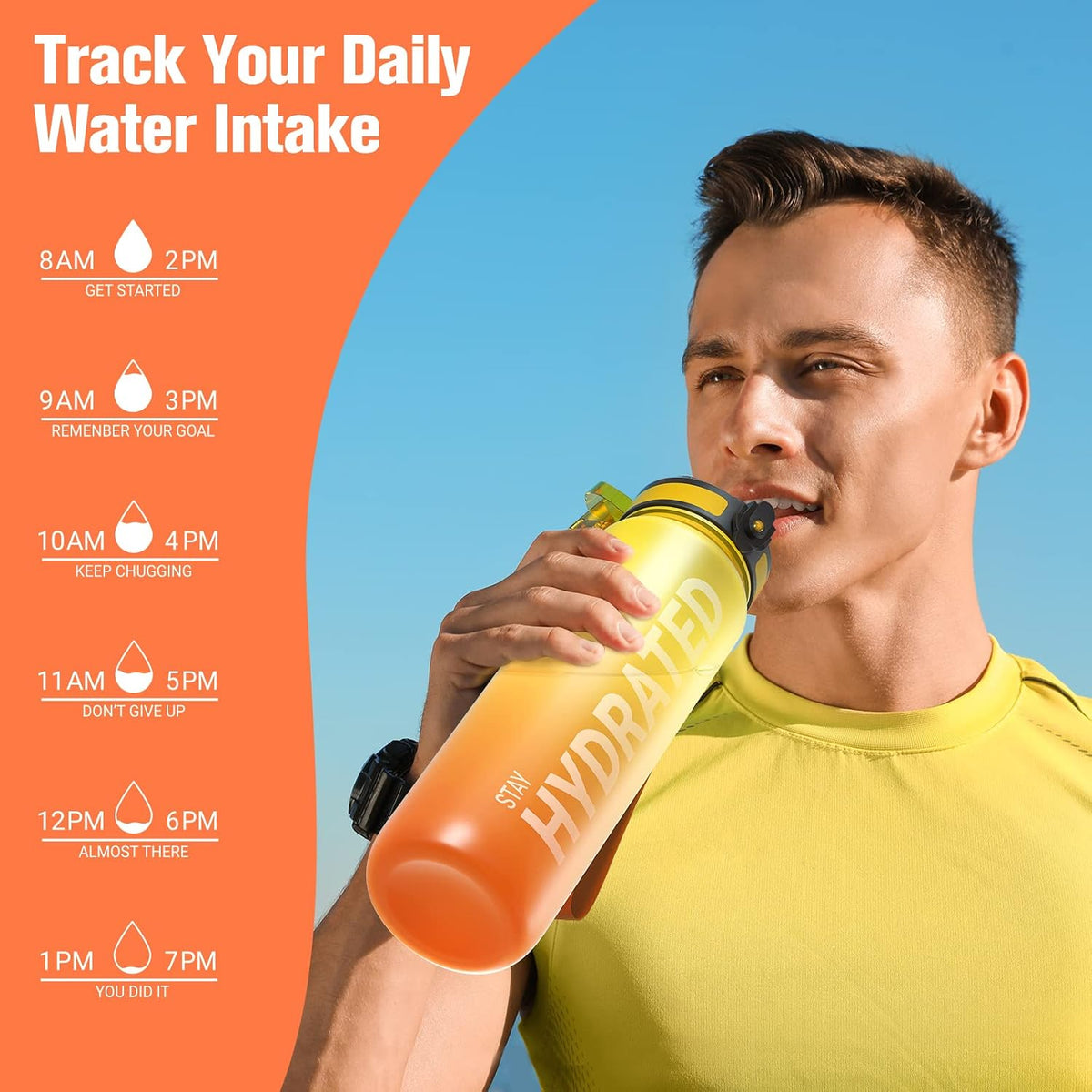 Water Bottle 32oz, Tritan Sports Bottle with Time Marker