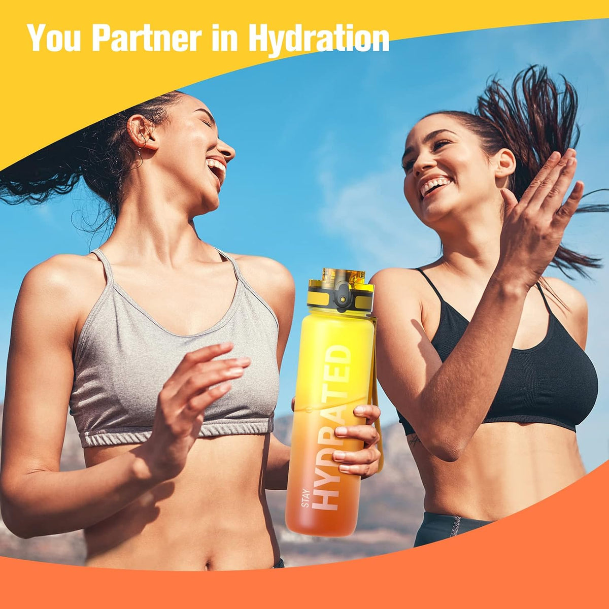 Water Bottle 32oz, Tritan Sports Bottle with Time Marker