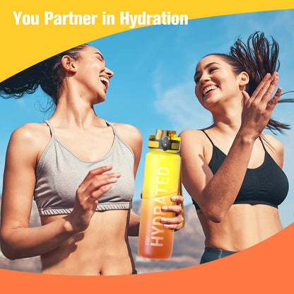 Water Bottle 32oz, Tritan Sports Bottle with Time Marker