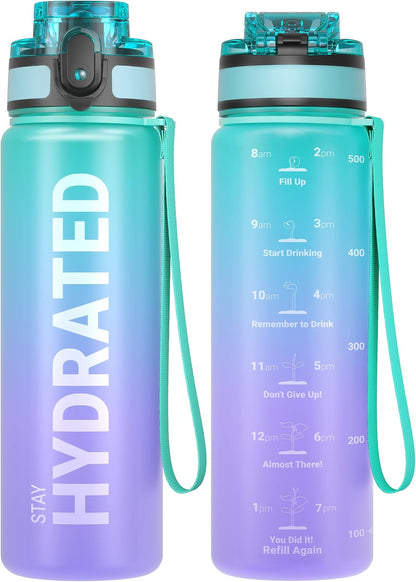 Water Bottle 32oz, Tritan Sports Bottle with Time Marker