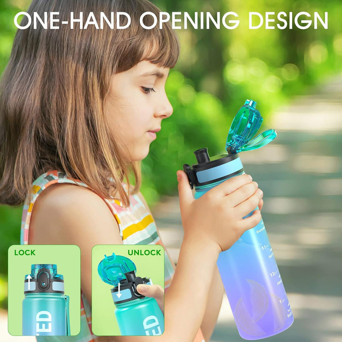Water Bottle 32oz, Tritan Sports Bottle with Time Marker