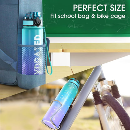 Water Bottle 32oz, Tritan Sports Bottle with Time Marker