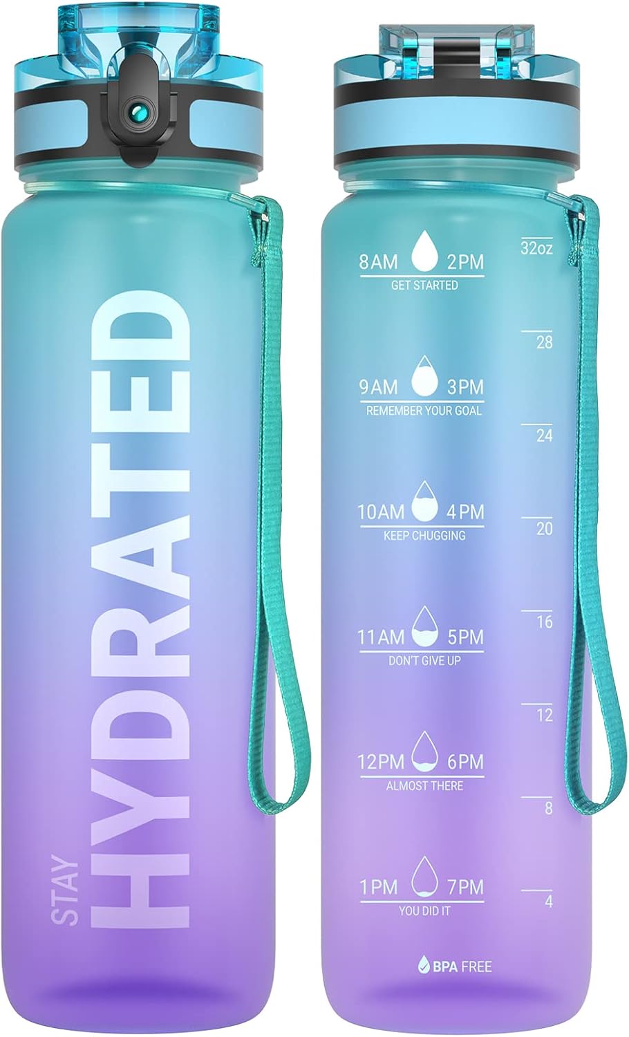 Water Bottle 32oz, Tritan Sports Bottle with Time Marker