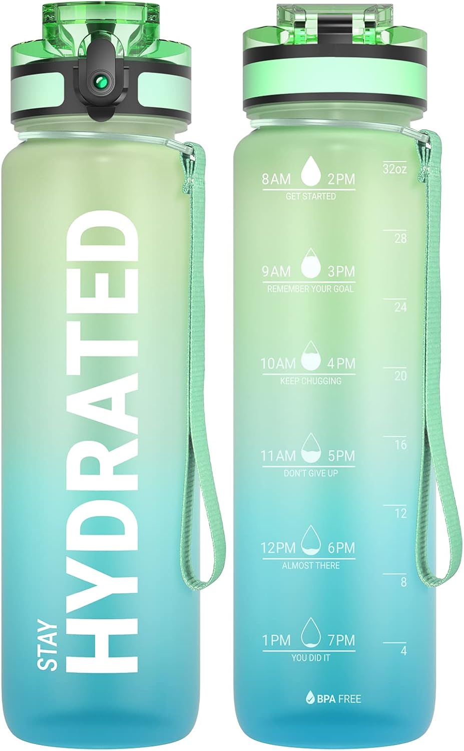Water Bottle 32oz, Tritan Sports Bottle with Time Marker