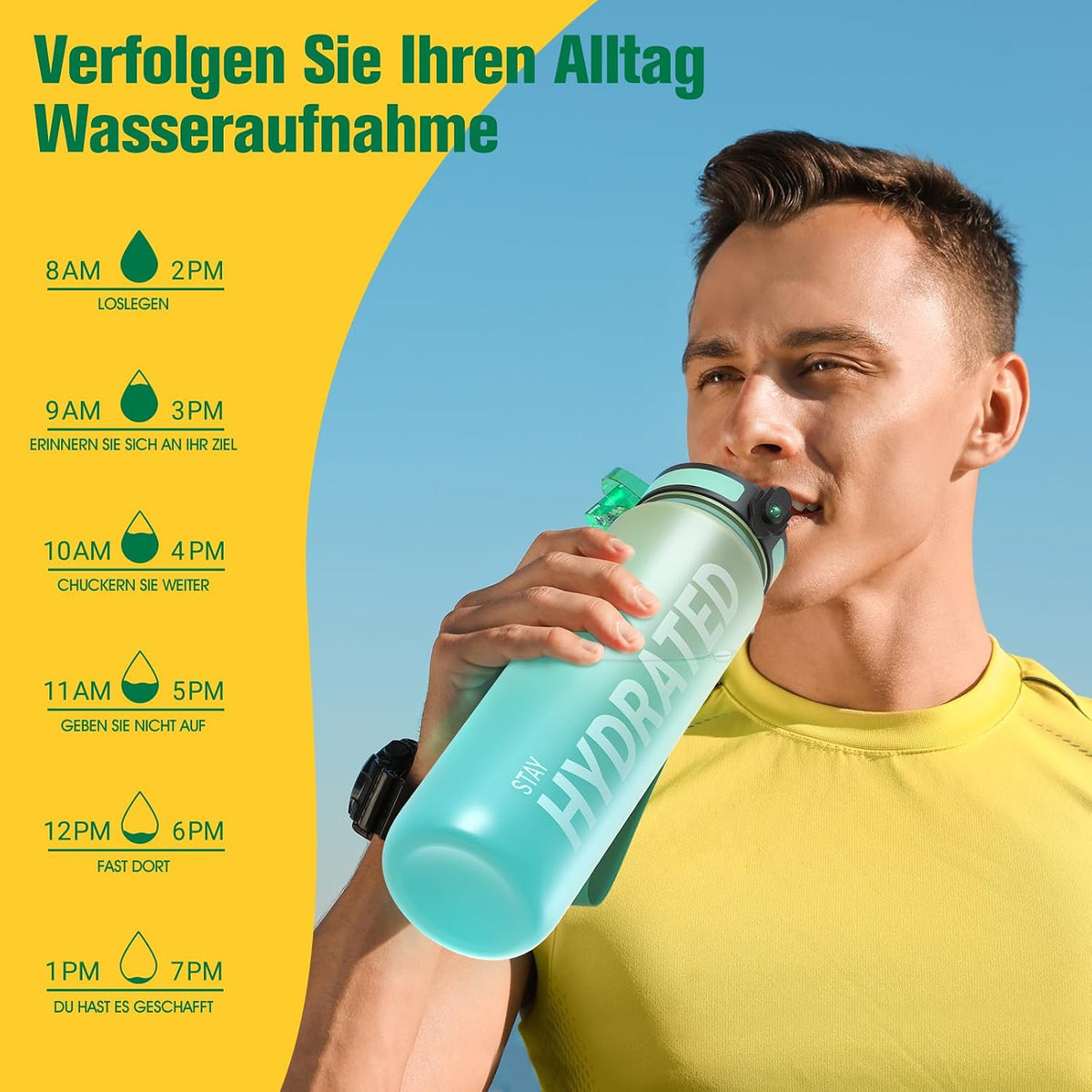 Water Bottle 32oz, Tritan Sports Bottle with Time Marker