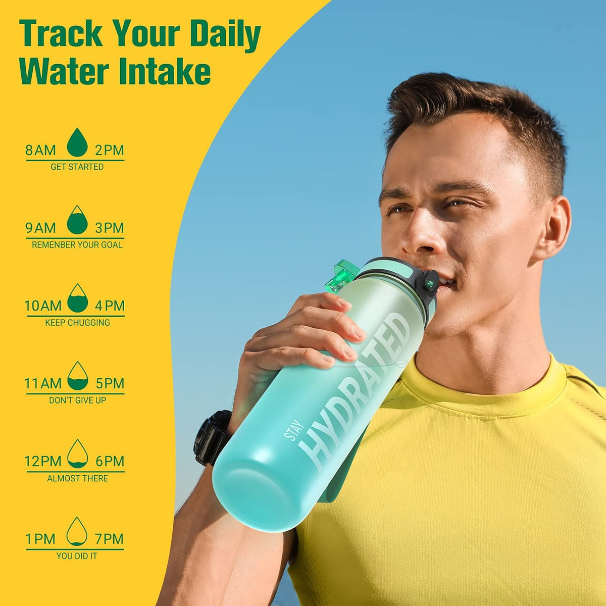 Water Bottle 32oz, Tritan Sports Bottle with Time Marker
