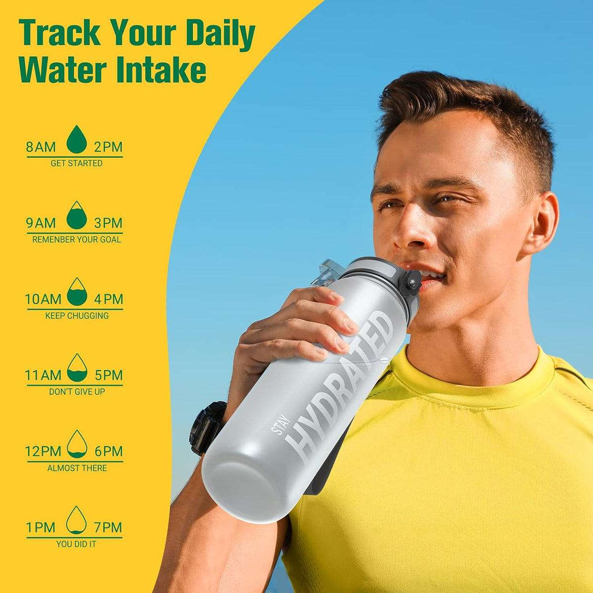 Water Bottle 32oz, Tritan Sports Bottle with Time Marker