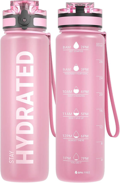 Water Bottle 32oz, Tritan Sports Bottle with Time Marker