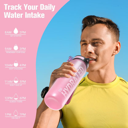 Water Bottle 32oz, Tritan Sports Bottle with Time Marker