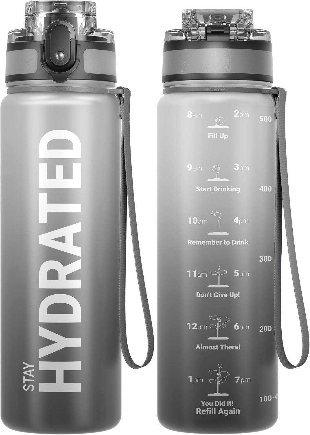 Water Bottle 32oz, Tritan Sports Bottle with Time Marker