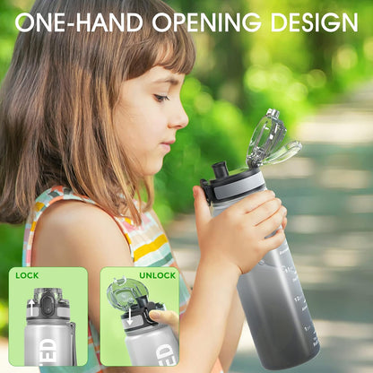 Water Bottle 32oz, Tritan Sports Bottle with Time Marker