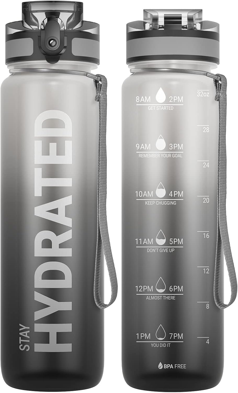 Water Bottle 32oz, Tritan Sports Bottle with Time Marker