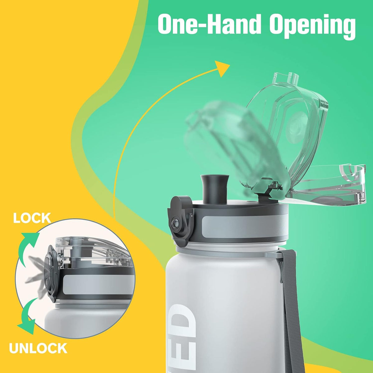 Water Bottle 32oz, Tritan Sports Bottle with Time Marker