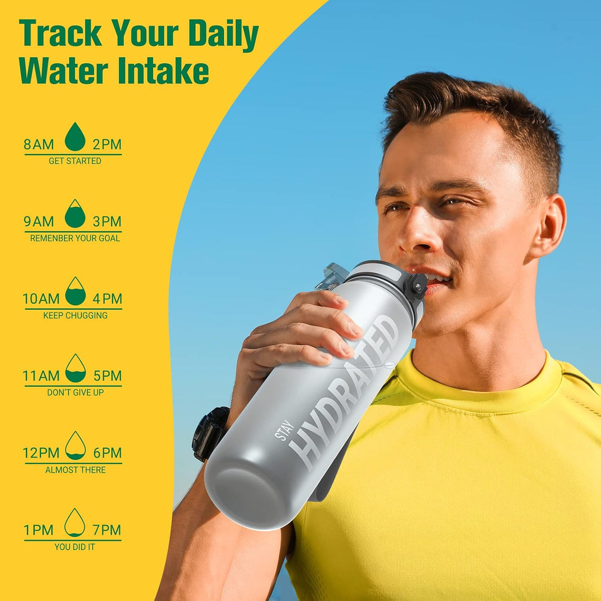 Water Bottle 32oz, Tritan Sports Bottle with Time Marker
