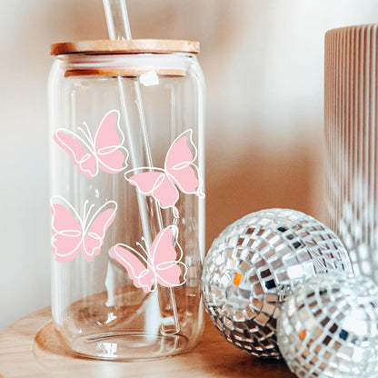 Coquette Cute Pink Bow Glass Cups with Lids and Straws, Aesthetic Iced Coffee Matcha Cup, Girly Preppy Design Tumbler Mug, Valentines Christmas Birthday Gifts for Women, Teen Girl Gifts Trendy Stuff