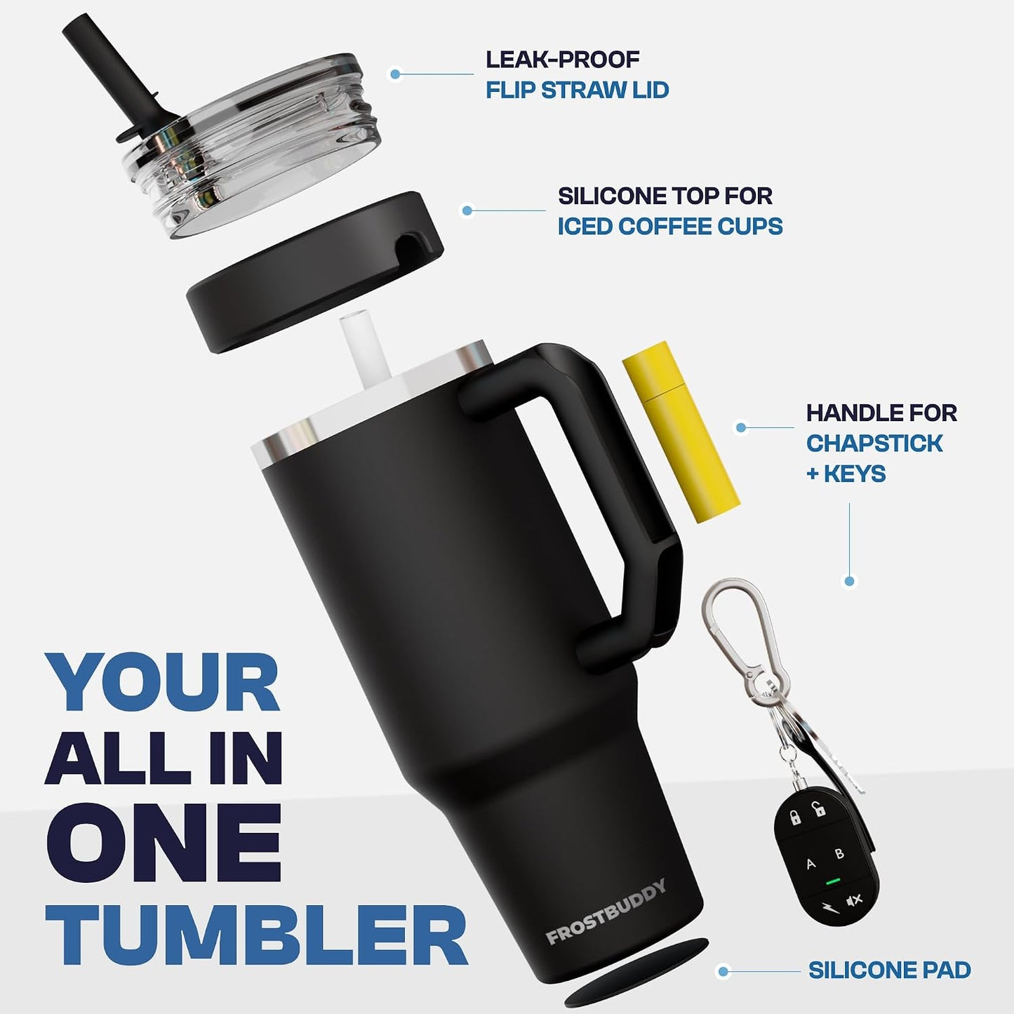 Thicc Buddy 16oz Tumbler - Insulated Stainless Steel (Cinnamon) | Double-wall vacuum insulated | Spill-proof flip lid | 18/8 premium stainless steel | Cup-holder friendly - Colors B