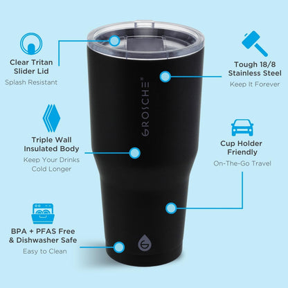 Yukon Triple Insulated Coffee Travel Mug with Lid, 20oz Cream White | Sturdy Stainless Steel Mug Keeps Drinks Cold Up To 8 Hours Or Hot Up To 4 Hours With Removable Slider Lid And Dishwasher Safe