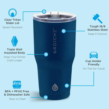 Yukon Triple Insulated Coffee Travel Mug with Lid, 20oz Cream White | Sturdy Stainless Steel Mug Keeps Drinks Cold Up To 8 Hours Or Hot Up To 4 Hours With Removable Slider Lid And Dishwasher Safe