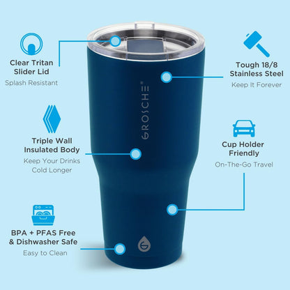 Yukon Triple Insulated Coffee Travel Mug with Lid, 20oz Cream White | Sturdy Stainless Steel Mug Keeps Drinks Cold Up To 8 Hours Or Hot Up To 4 Hours With Removable Slider Lid And Dishwasher Safe
