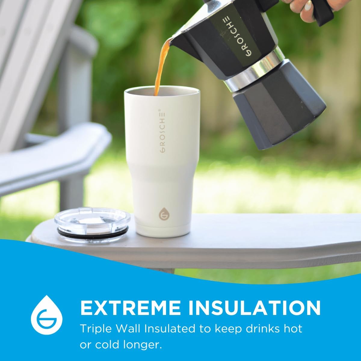 Yukon Triple Insulated Coffee Travel Mug with Lid, 20oz Cream White | Sturdy Stainless Steel Mug Keeps Drinks Cold Up To 8 Hours Or Hot Up To 4 Hours With Removable Slider Lid And Dishwasher Safe