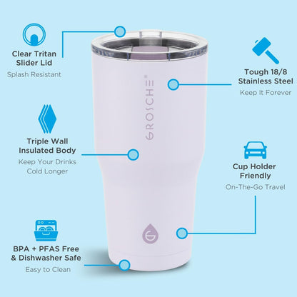 Yukon Triple Insulated Coffee Travel Mug with Lid, 20oz Cream White | Sturdy Stainless Steel Mug Keeps Drinks Cold Up To 8 Hours Or Hot Up To 4 Hours With Removable Slider Lid And Dishwasher Safe