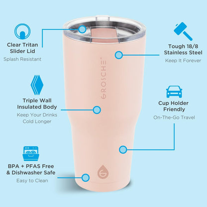 Yukon Triple Insulated Coffee Travel Mug with Lid, 20oz Cream White | Sturdy Stainless Steel Mug Keeps Drinks Cold Up To 8 Hours Or Hot Up To 4 Hours With Removable Slider Lid And Dishwasher Safe