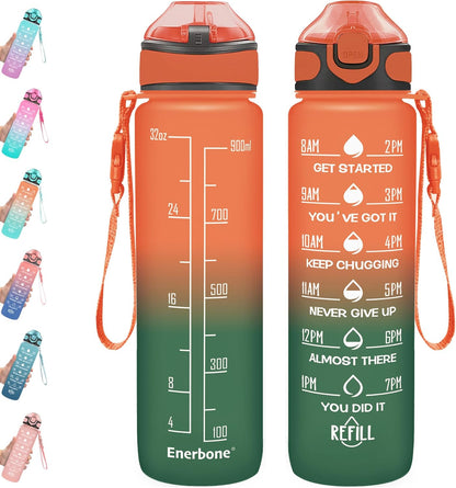 Enerbone 32 oz Drinking Water Bottle with Times to Drink and Straw, Motivational with Carrying Strap, Leakproof BPA & Toxic Free, Ensure You Drink Enough Water for Fitness Gym Outdoor